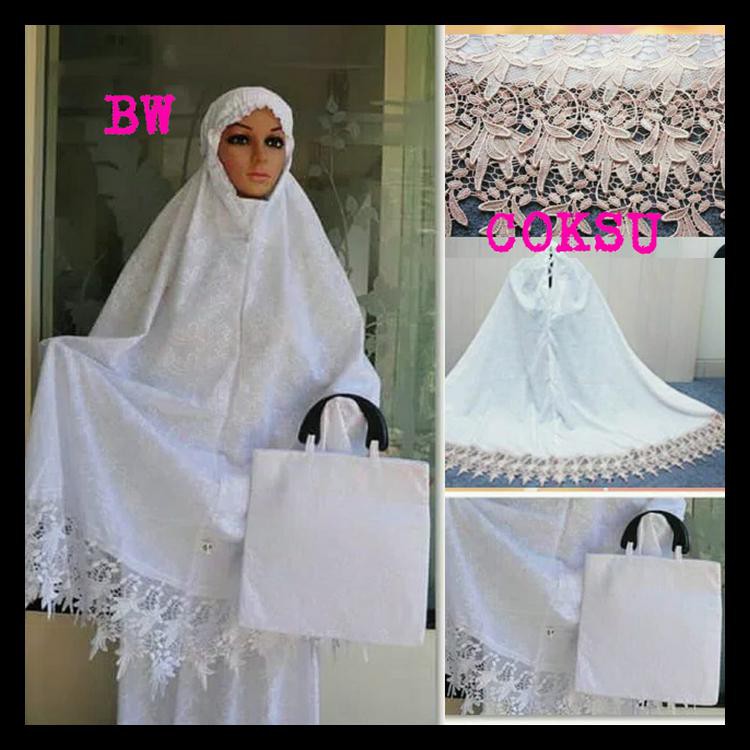 MUKENA PUTIH CANTIK MURAH RENDA DAUN ELEGANT DAN MEWAH