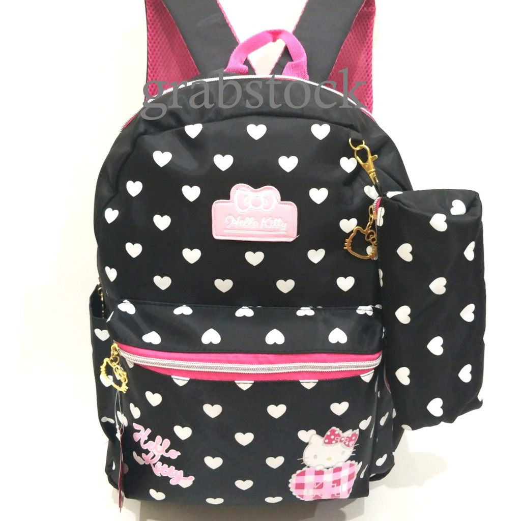 Hello Kitty Tas Ransel Impor Plus Tempat Pensil Motif Hati