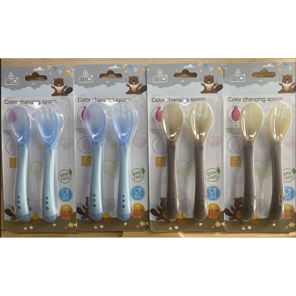 Nia Sendok Makan with Heat Sensor - Temperature Sendok Set - Colour Changing Spoon