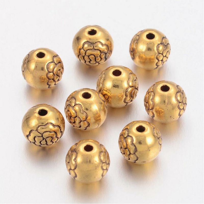 Manik-Manik Charm Bahan Gelang Alloy Bebas Nikel Warna Emas Ukuran 8mm Lubang 1mm