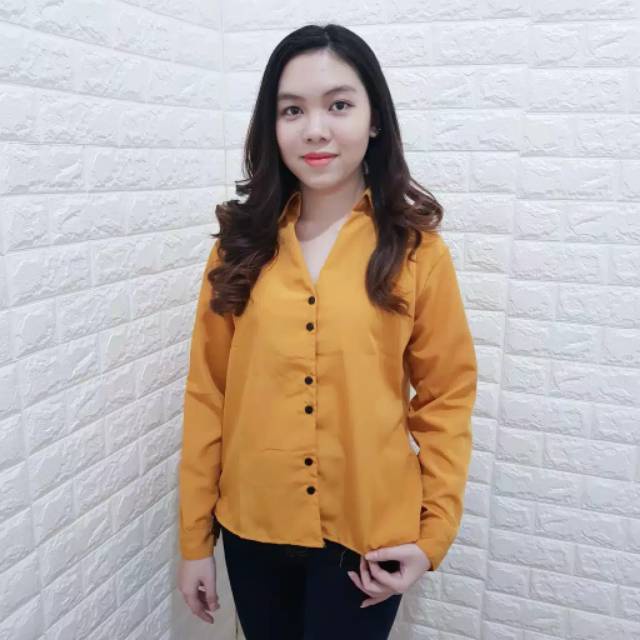 Tq88indonesia Fashion Baju Kemeja Wanita Terbaru V Carol /Kem Wanita Polos Lengan Panjang / Outfit