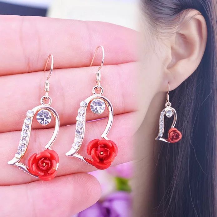 Anting Rose Hook silver diamond Model Korea Terbaru Cantik Elegant