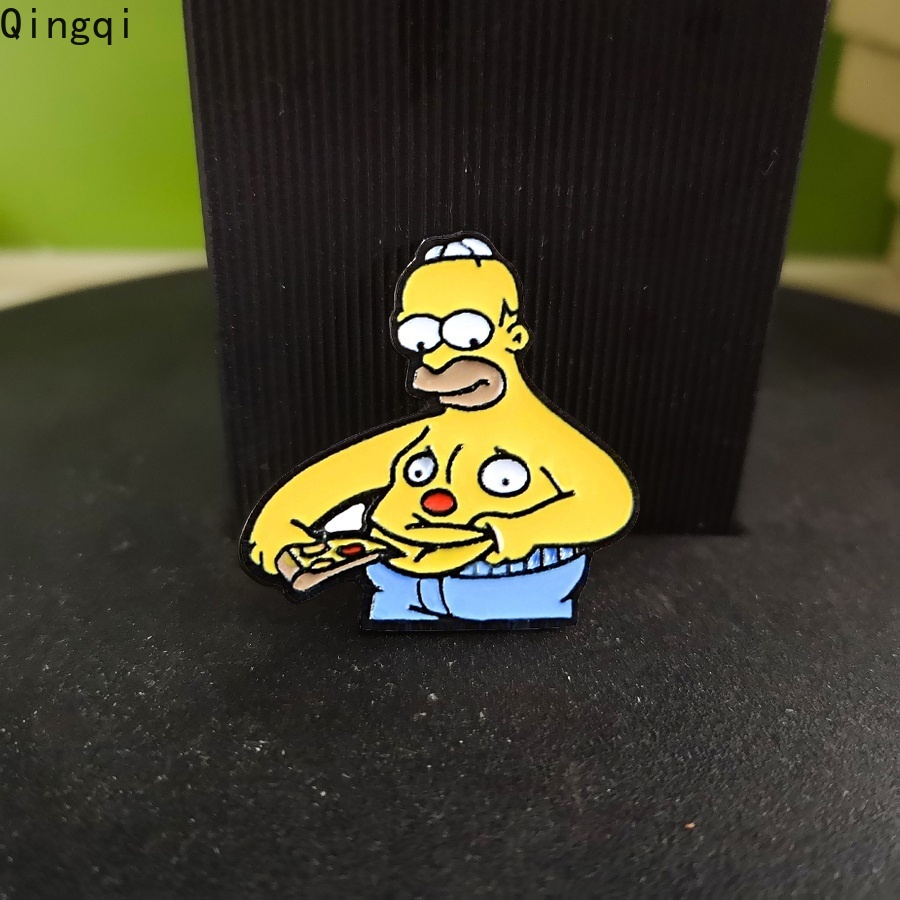 Homer Bros Pin Enamel Desain Kartun Tv Anime Simpson Eating Pizza Fatso Belly 8090s