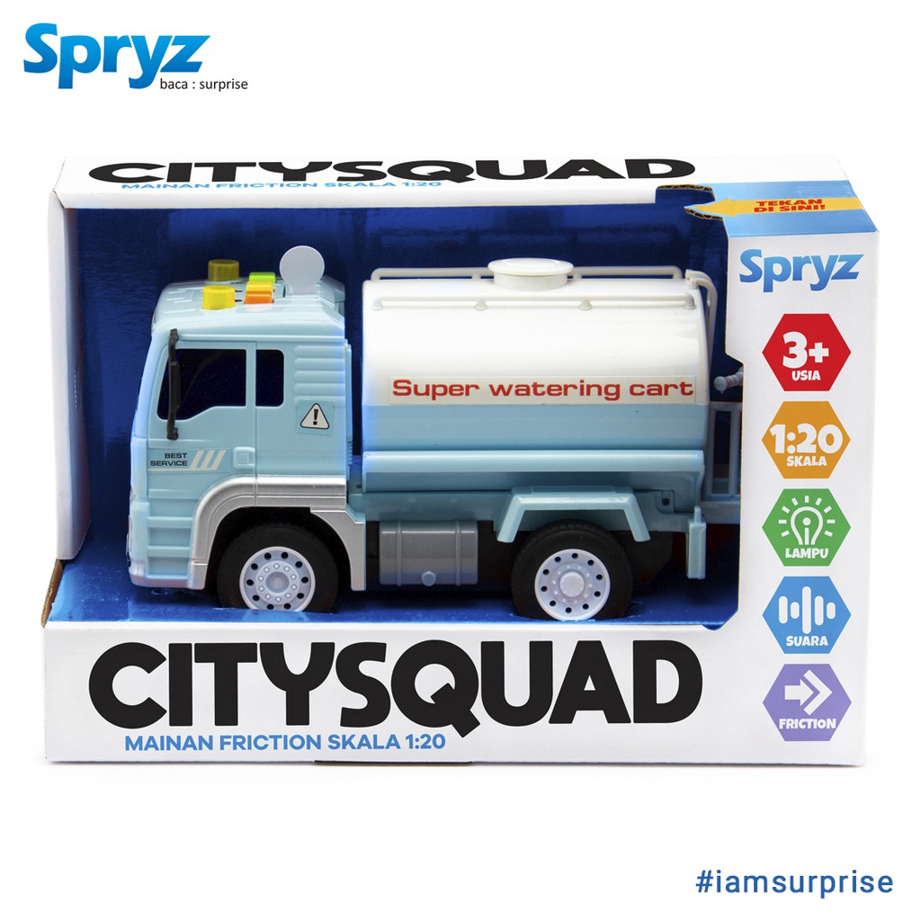 Mainan Truk Air 1:20 Spryz Citysquad dengan Mesin Friction, Lampu &amp; Suara