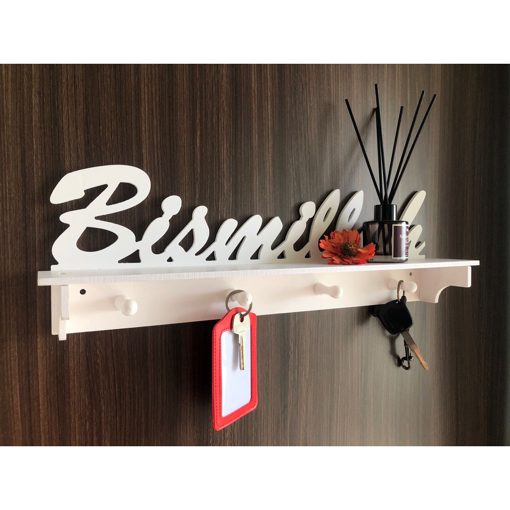 Rak Dinding Vintage BISMILLAH ( dengan 4 buah hook gantungan ) M995
