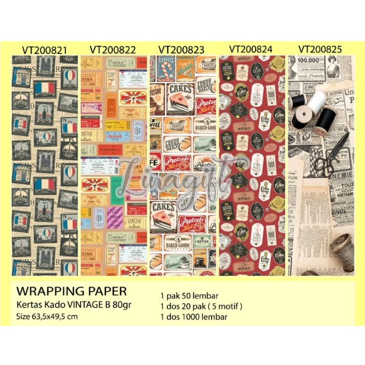 ( 5 Lembar ) KERTAS KADO VL CAFE - GIFT WRAPPING PAPER PARIS / LONDON / NEWSPAPER / COFFEE SHOP / CAKES / PREMIUM BROWN KRAFT 80 GRAM VINTAGE CLASSIC PROPERTY PHOTOGRAPHY FOR BACKGROUND COVER STUDIO