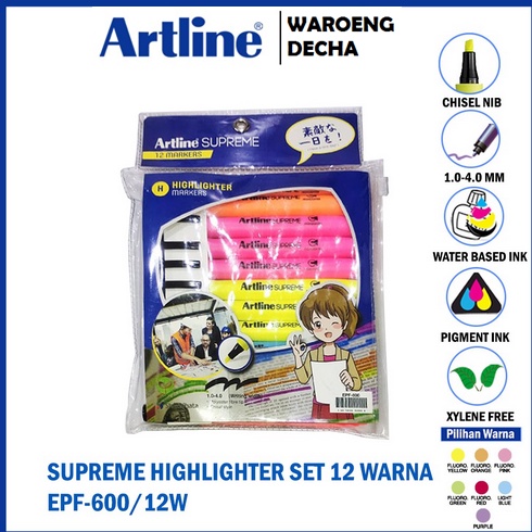 

STABILLO ARTLINE Spidol Supreme Highlighter Marker Set 12 Colours EPF-600 12PC/4B/4PW