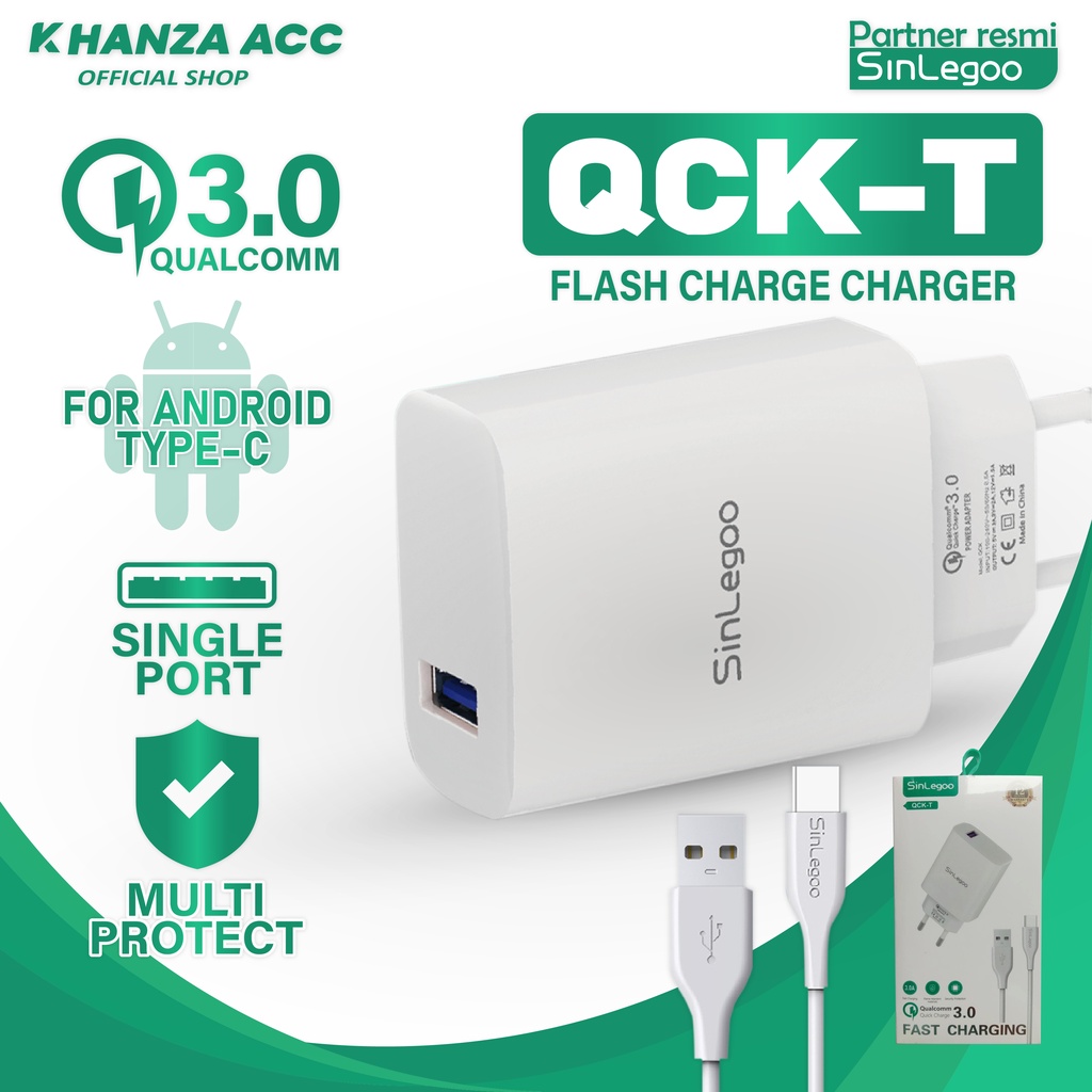 KHANZAACC SINLEGOO QCK-T Charger Qualcom 3A Fast Charging Include Kable Type-C