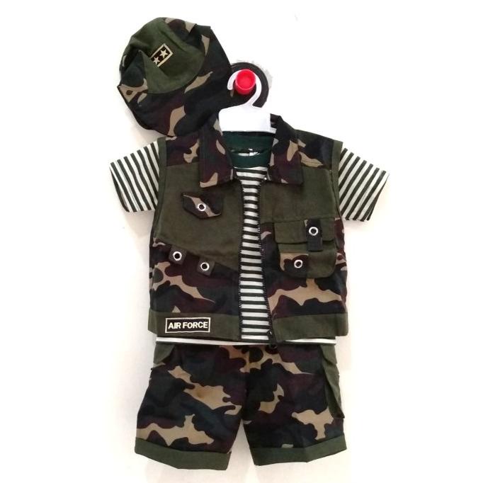 baju setelan anak bayi rompi tentara topi - cool army