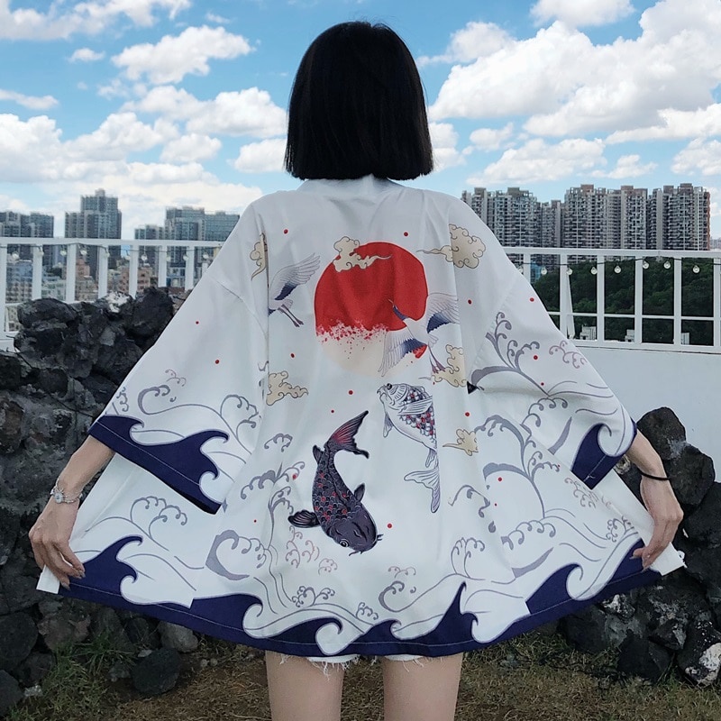 BAJU kimono jepang Kimono Jepang Kimono Anime Tradisional Kardigan Wanita Derek Cetak Musim Panas Pa