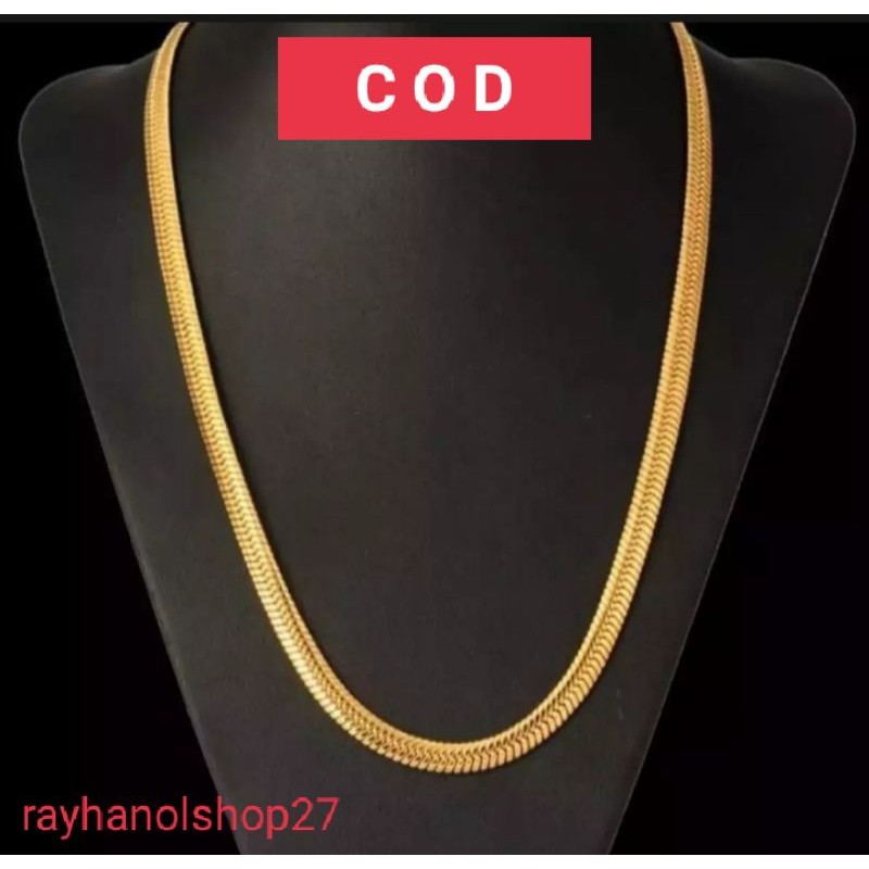 KALUNG TITANIUM ANTI KARAT LAPIS EMAS 24 K TERSEDIA WARNA GOLD DAN SILVER DARI 45-60 CM KALUNG BELUT GEPENG BESAR KALUNG PRIA WANITA MEWAH ELEGAN ANTI ALERGI