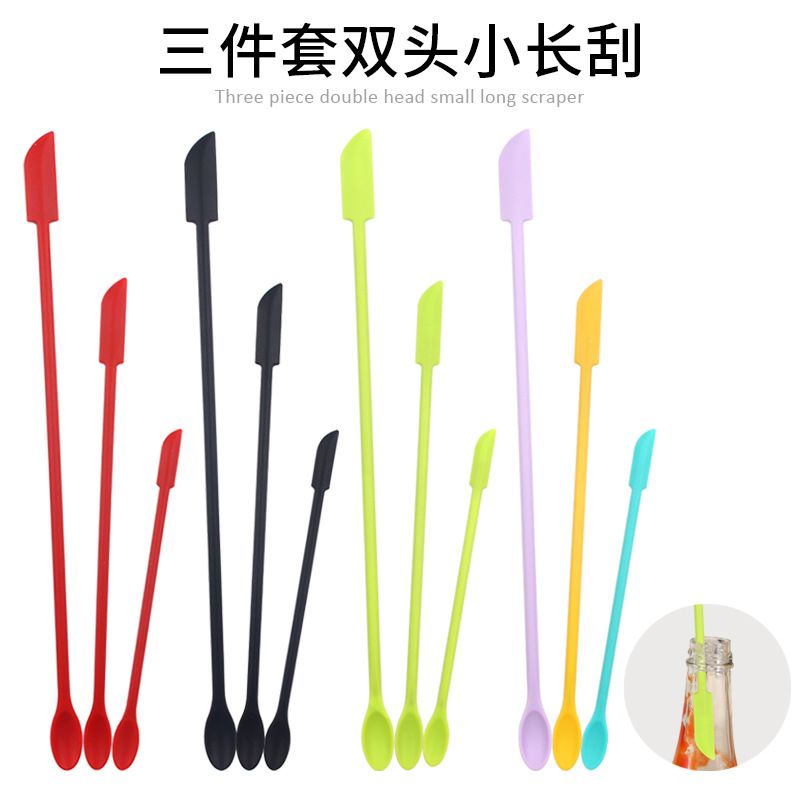 set 3pcs 2in1 silicone slim scraper spoon spatula / mixing / stirring / sendok aduk minuman