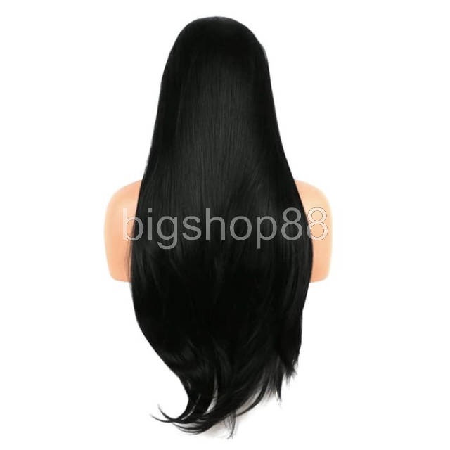 bigshop88 - Wig Hitam Panjang Lurus Lace Front Wig Long Straight Lurus Panjang Belah Tengah Hitam