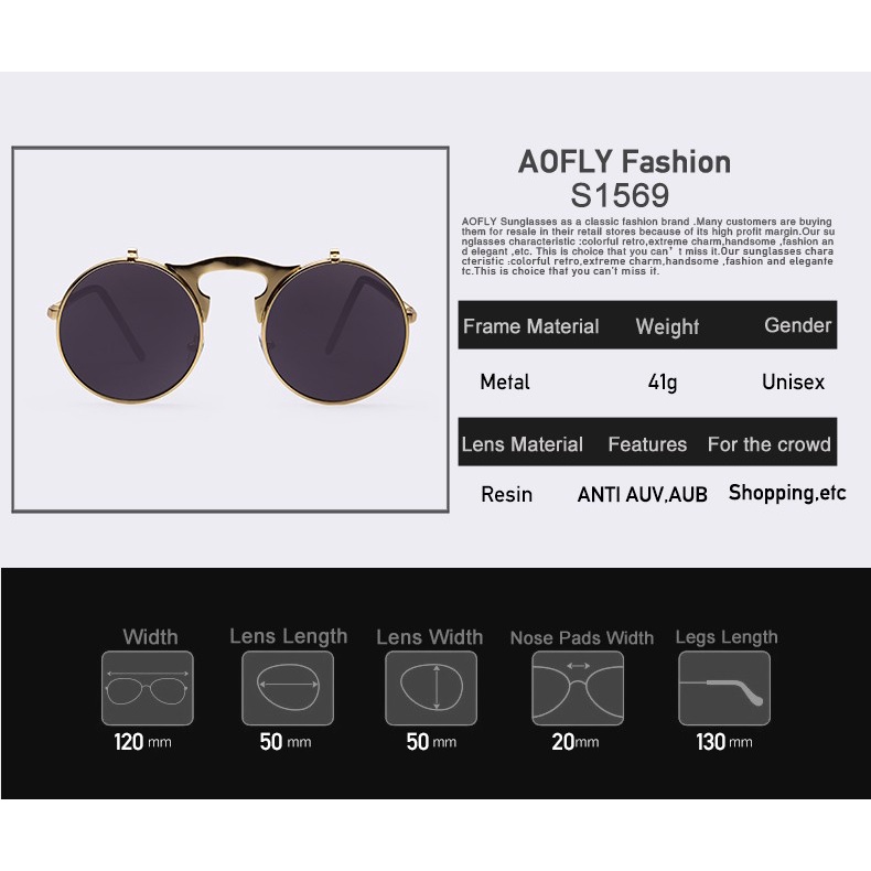 AOFLY Kacamata Hitam Round Vintage Steampunk SunglassesPACKAGE CONTENTS