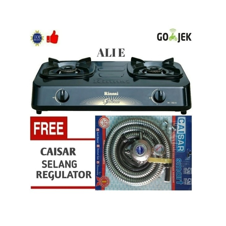Rinnai Ri-302s Kompor 2Tungku + MLS Selang Regulator Meter (Paket)