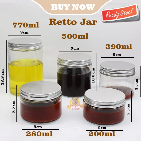 RETTO Honey JAR Toples Lurus bulat Kaca 200ml selai pasta serbaguna