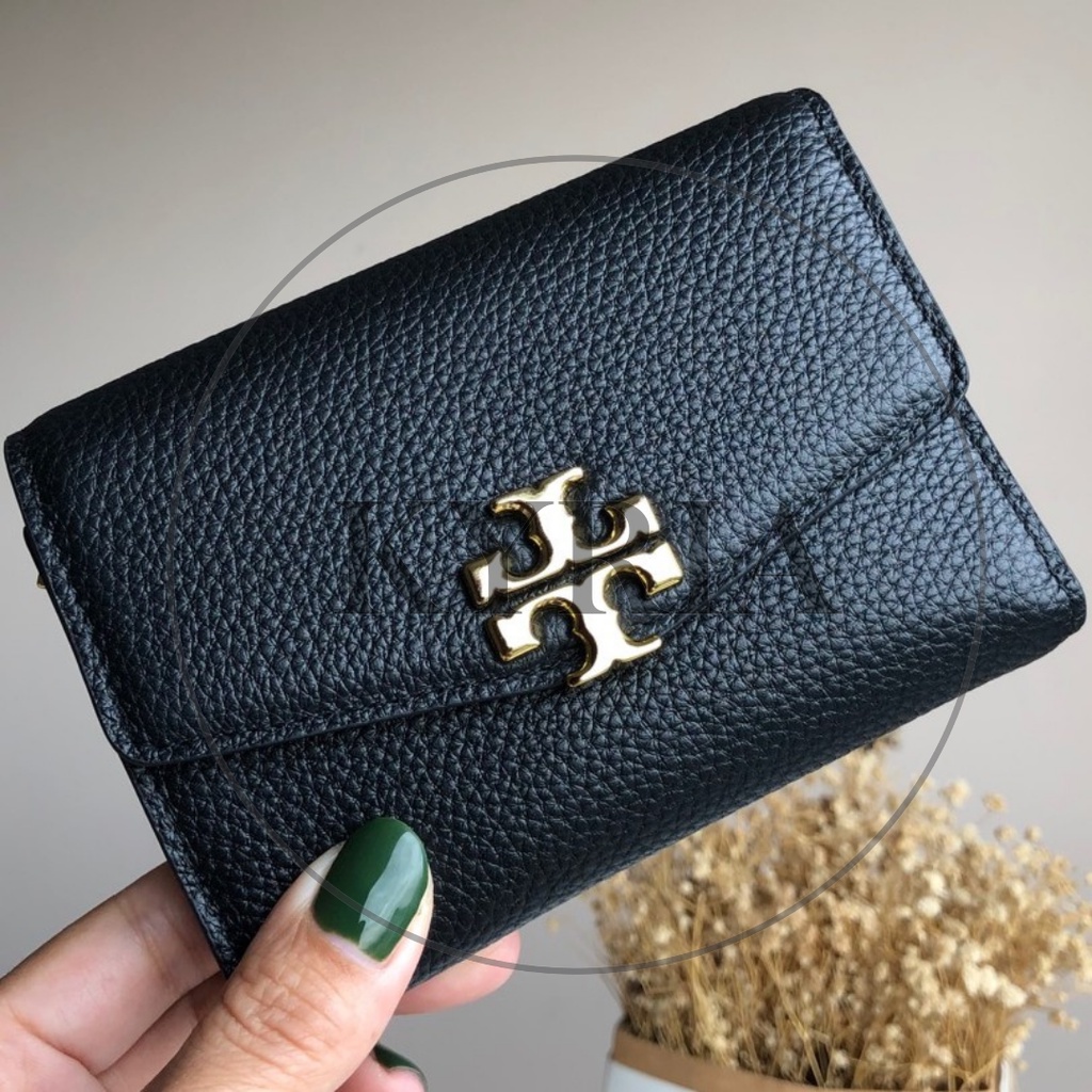 DOMPET WOMEN WANITA TORY BURCH LOGO KIRA PEBBLED MEDIUM LEATHER BLACK