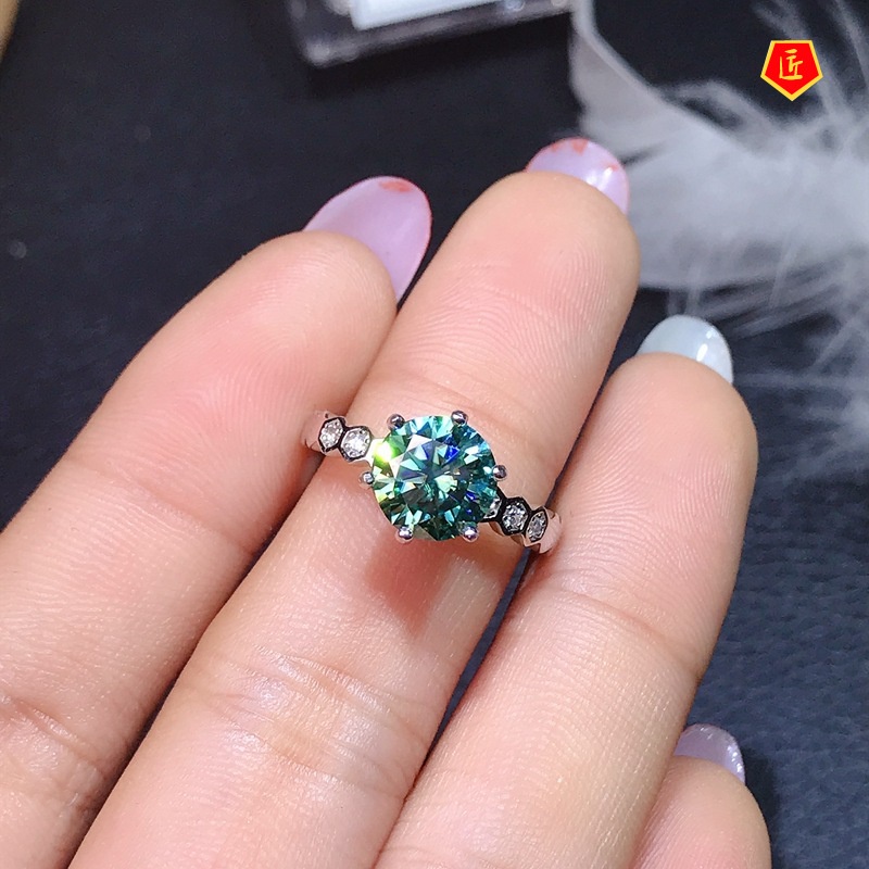 [Ready Stock]Simple Classic Green Moissanite Ring