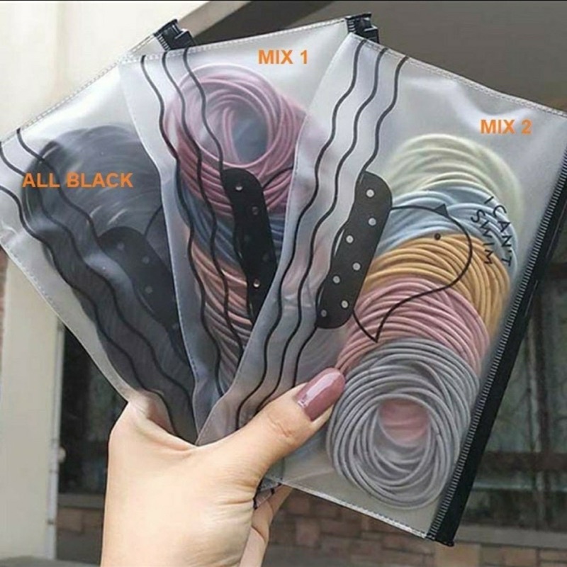 Karet Ikat Rambut Korean Style Isi 100 Pcs + Pouch - UA