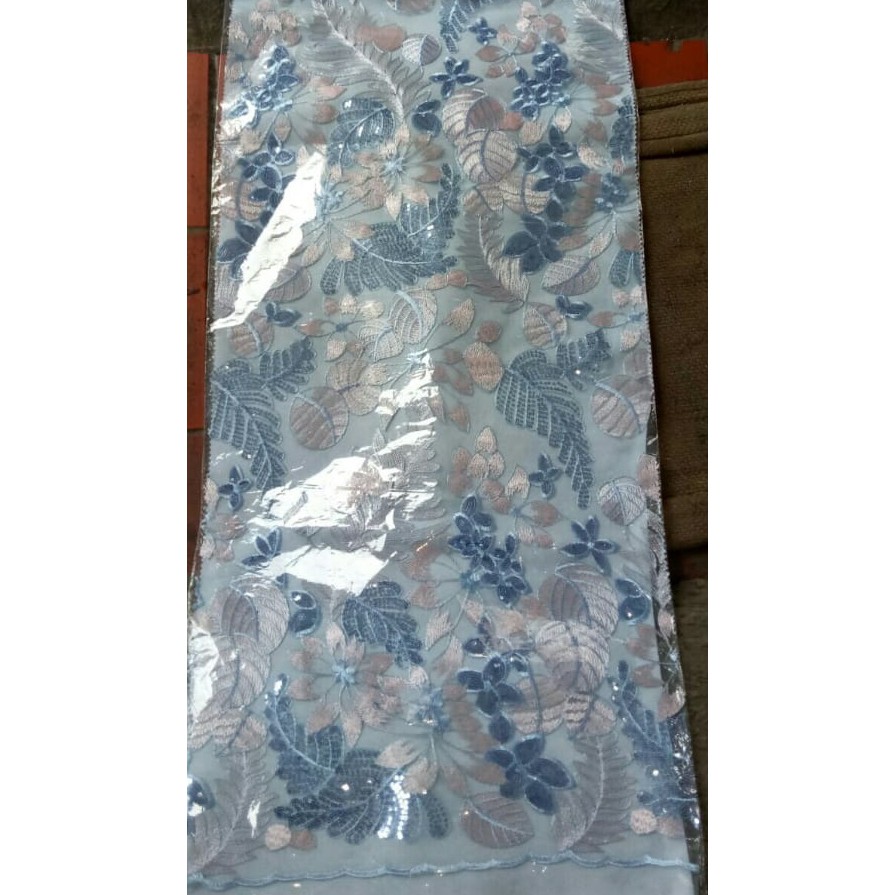 Kain brukat meteran / Bahan Baju / Bahan untuk Membuat Baju / Kain Brukat Warna Biru Cantik Elegan M