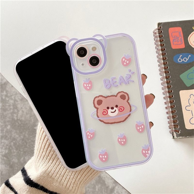 Soft Case Pelindung Lensa Transparan Motif Beruang Tahan Banting Untuk iPhone 13 12 11 Pro Max X Xr Xs Max SE 2020 8 7 6 6s Plus