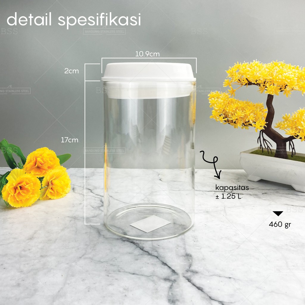 Toples Kaca Kue Lebaran Vacuum Borosilicate Kedap Udara 1250 ml Murah