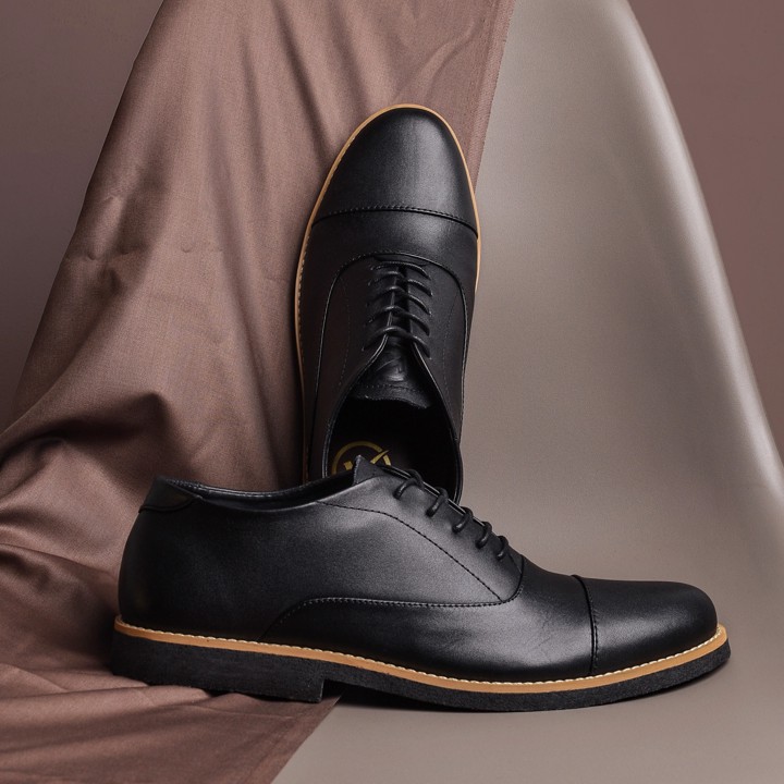 OXFORD BLACK 0.1 (Kulit Asli) - Pantofel Pria Kulit Asli Formal Kasual Sepatu Pantofel Kerja Hitam - Pantopel