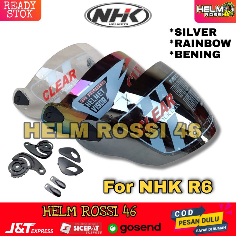 Kaca Visor Helm NHK R6 R 6 Pelangi Rainbow Clear Bening Iridium Silver Bonus BREKET Rachet Kupingan