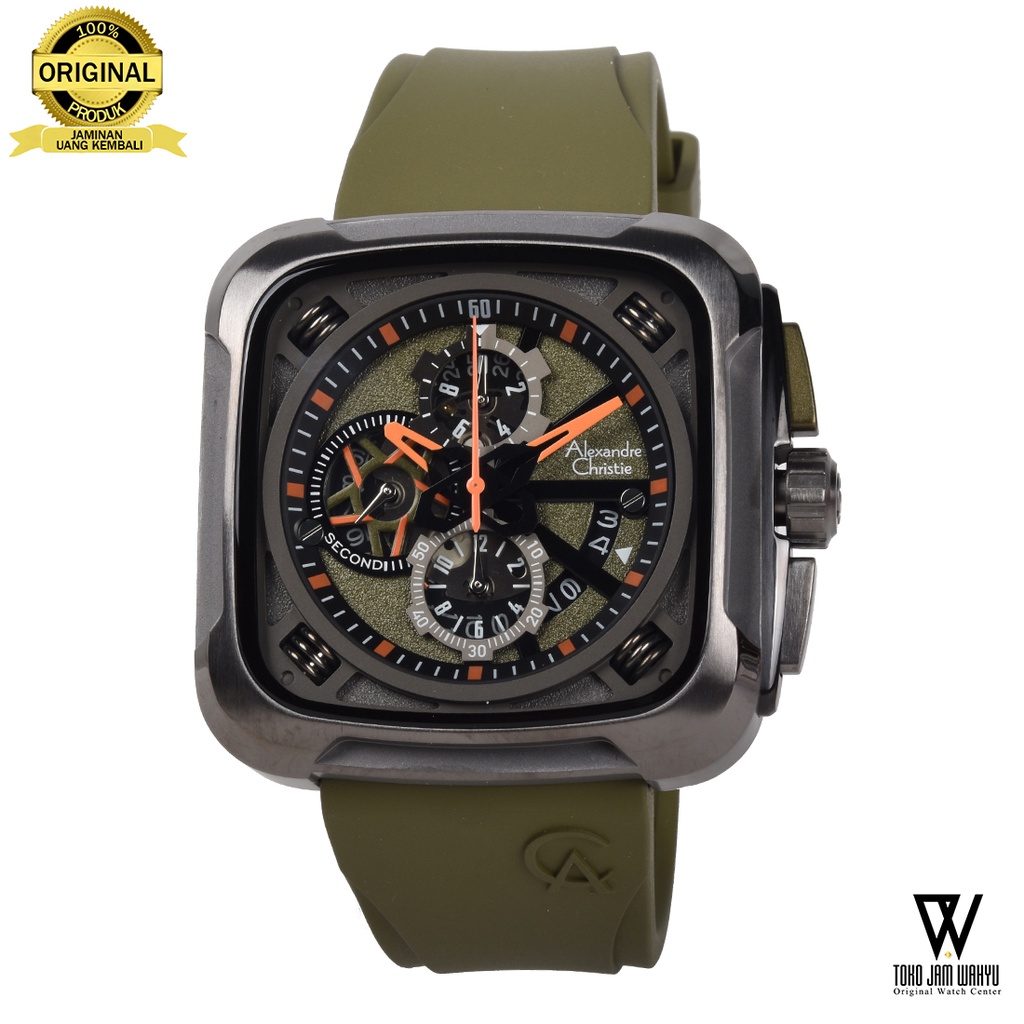 Alexandre Christie 6577 MCRIGBAGN - Jam Tangan Pria - Black - Green Rubber Strap