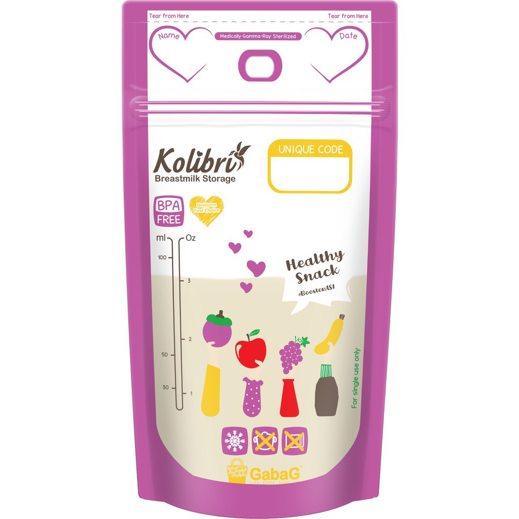 Gabag Kolibri Breast Milk Storage WFH(Work From Heart) 100ml Kantong ASI