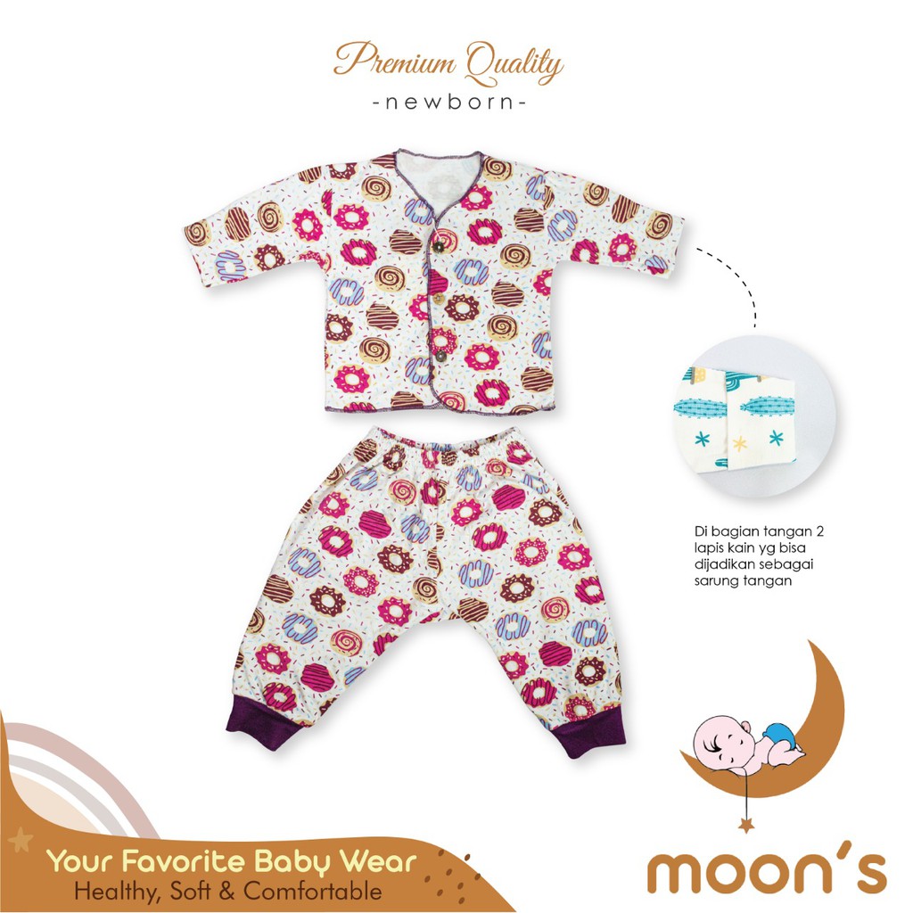 Newborn MOONS Stelan Panjang  Buka Kaki Stelan Baru Lahir baju bayi stelan Baby Panjang Buka Kaki