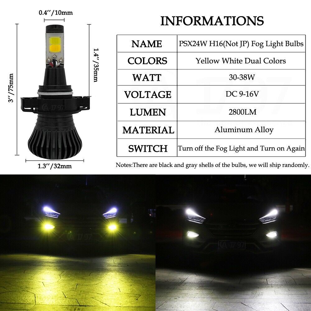 PSx24W 5202 H16 2pcs LED Fog Light Bulbs COB Lamps tow color Strobe Fog Lamp