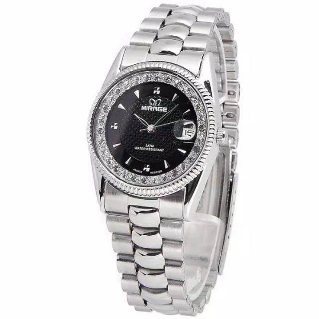 Bisa COD Jam Tangan Wanita Glow in the Dark Original Mirage 1579 Rantai Stainless Steel Anti Air
