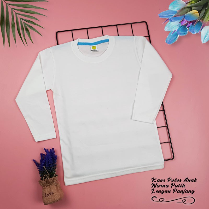 KAOS POLOS ANAK PREMIUM COTTON  | KAOS UNISEX BISA COWOK CEWEK | WARNA PUTIH - LENGAN PANJANG