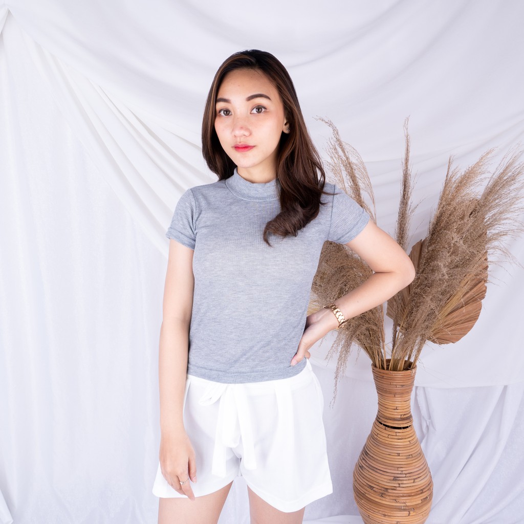 Turtleneck Carenina RIB / Tshirt Kaos Turtle Neck Wanita-ABU