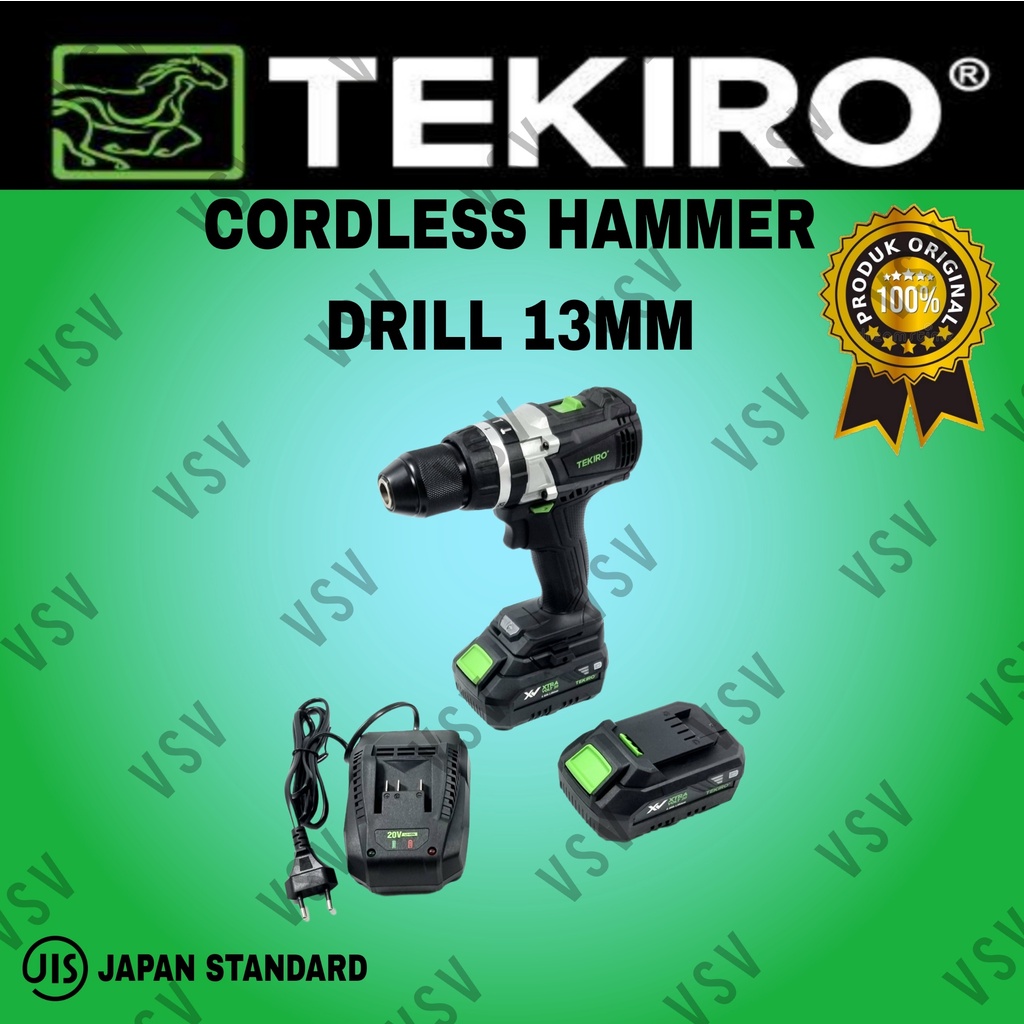 TEKIRO Cordless Hammer Drill 13mm Mesin Bor Baterai 20Volt impact Drill