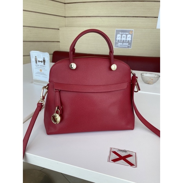 Furla piper dome small red ruby merah preloved tas like new authentic