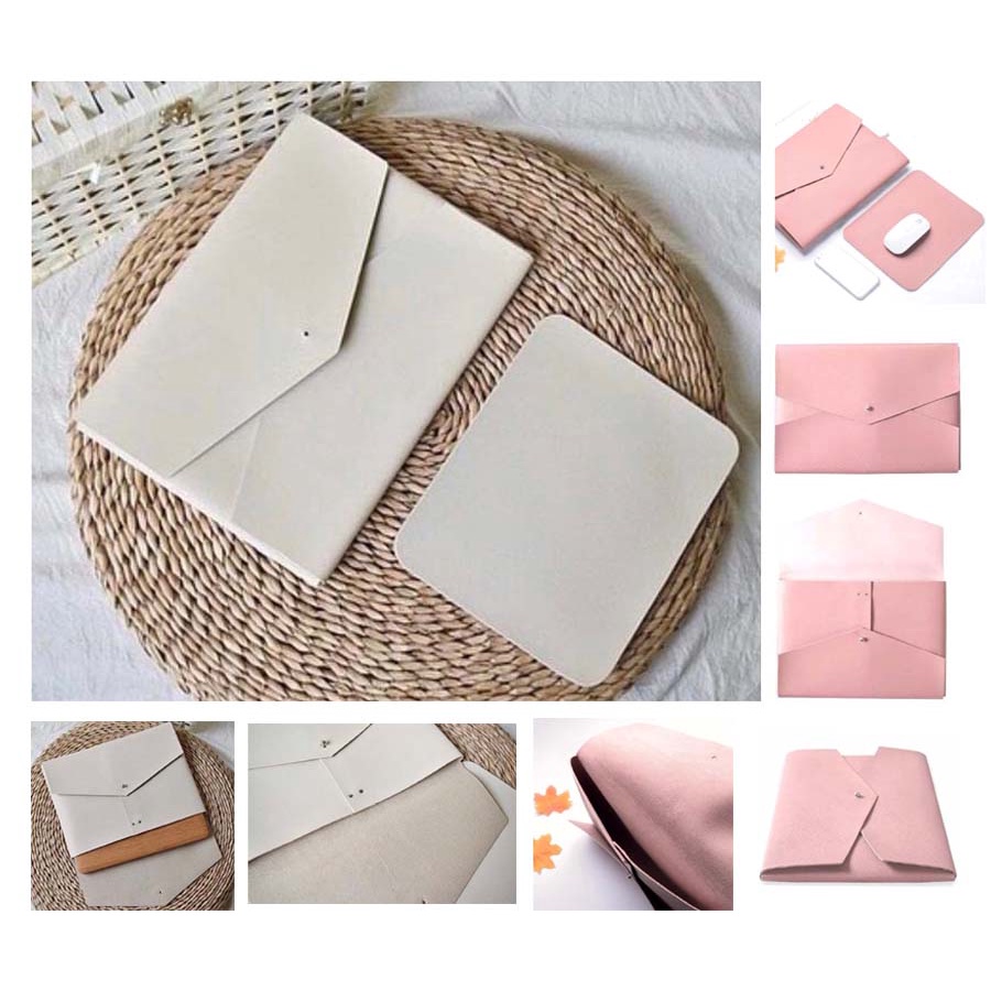 Tas Laptop Softcase Macbook Sleeve Envelope PU Leather 13 inch pink