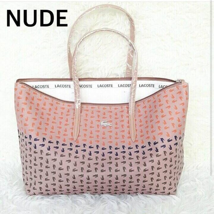 Tas wanita | tas selempang | tas import | slimbag | fashion wanita | Lacoste Stripe dan Buaya - Nude
