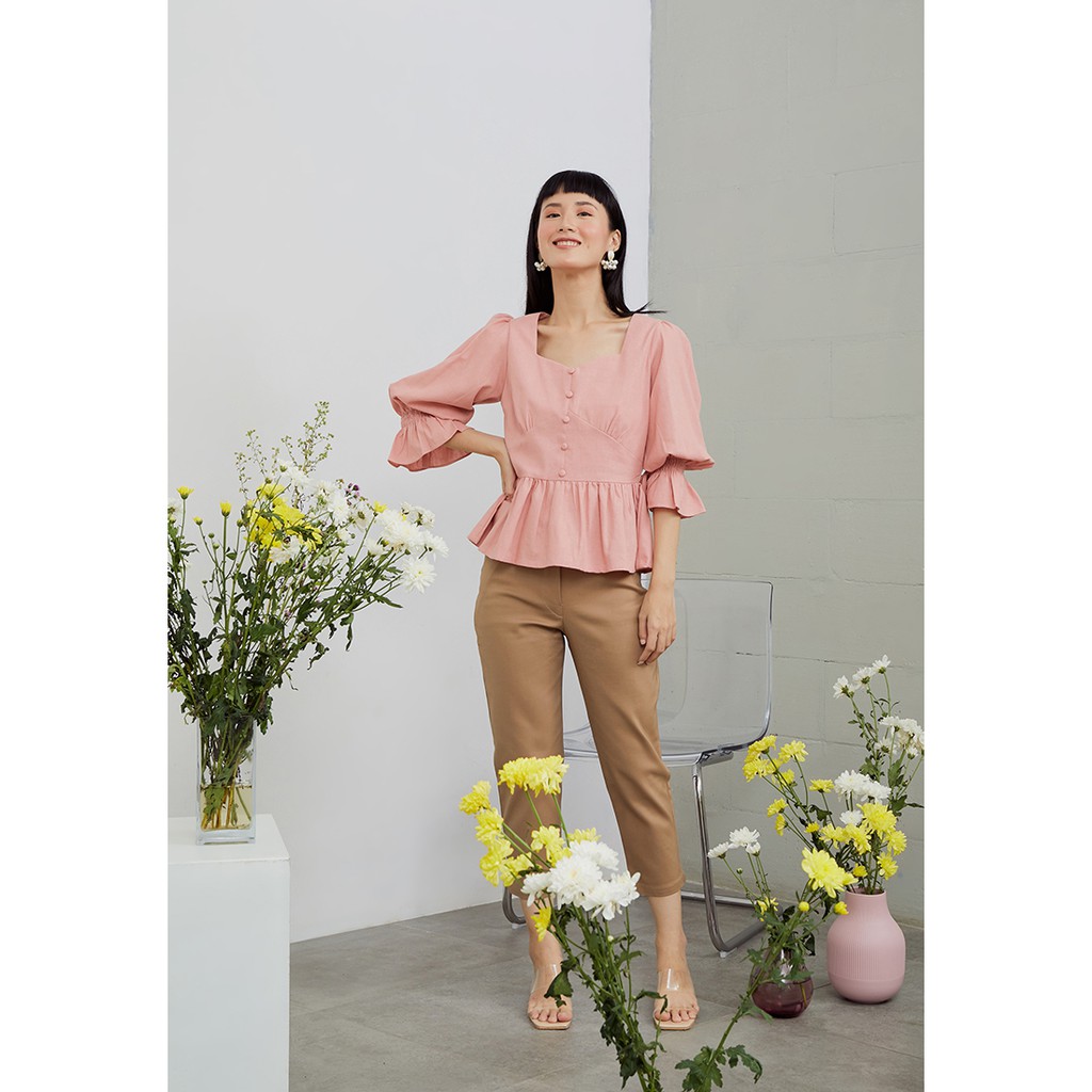 STYLE BUTIK Camellia Puff Sleeves Linen Vintage Blouse