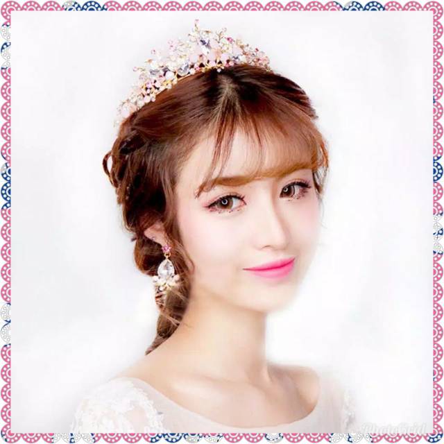 Mahkota Pengantin set Anting Pink Import / wedding crown / tiara pengantin set anting pink import