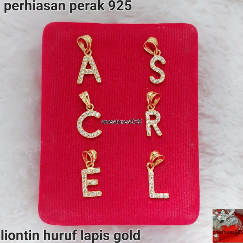 Liontin Perak Asli Silver 925 Huruf Lapis Emas Kuning