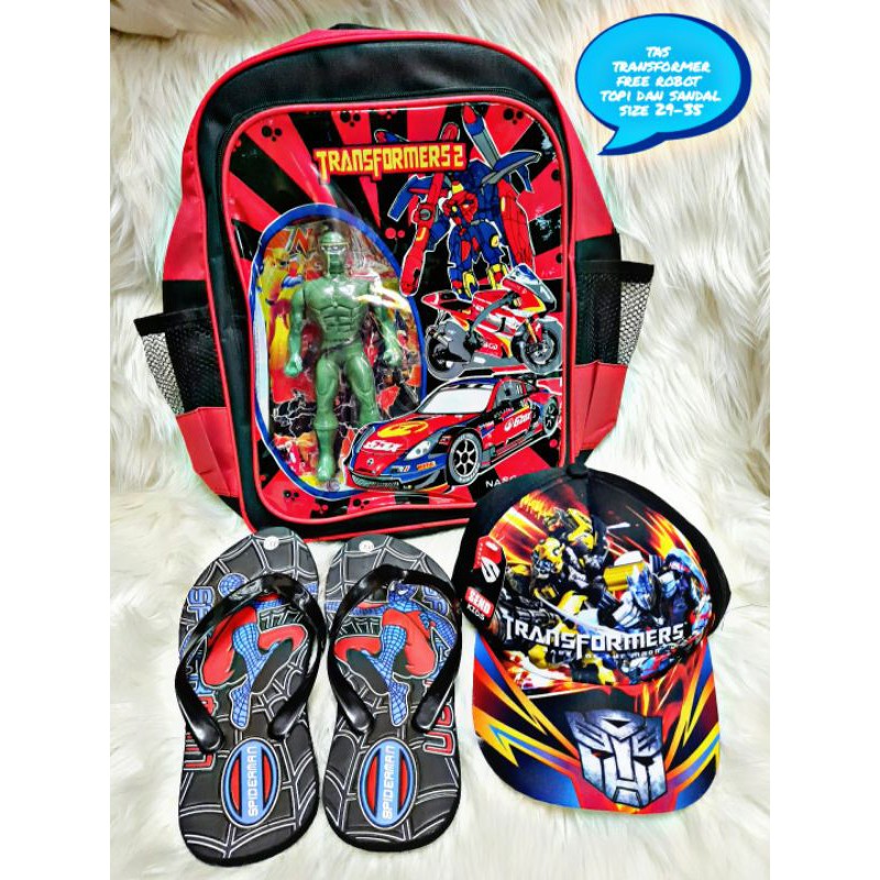 tas transformer free topi free sandal size 28-35