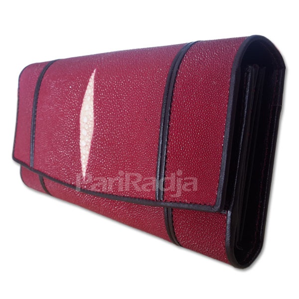 Dompet wanita kulit ikan pari model besar warna marun diamond | dompet kulit ikan pari