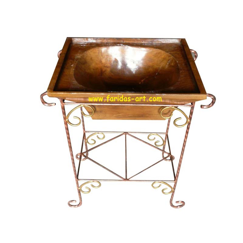 Furniture Antik Berupa Meja Wastafel ex. Lesung / Lumpang Kayu Jati Model Kaki Besi K.1