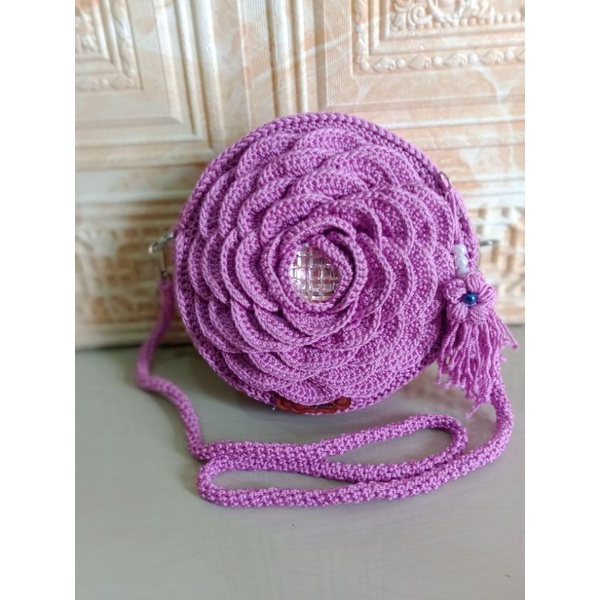 tas rajut mawar bunga depan belakang