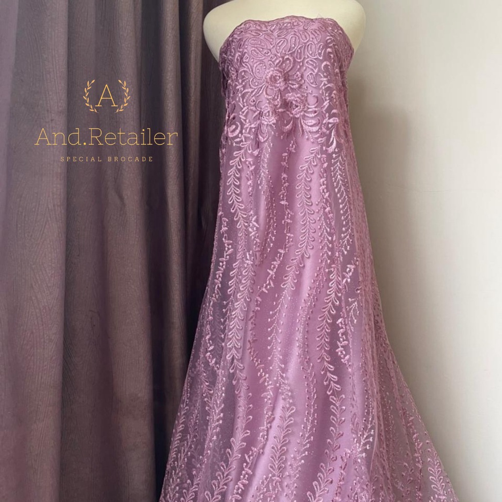 Kain Bahan Kebaya Brokat Tile Bordir Gloria Luxury Edition Warna Pinkish Lilac