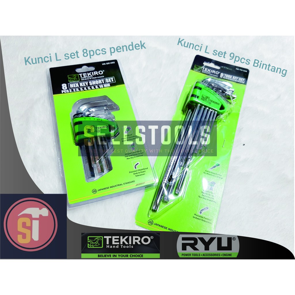 Tekiro Paket Kunci L set 8pcs pendek dan Kunci L set 9 Bintang