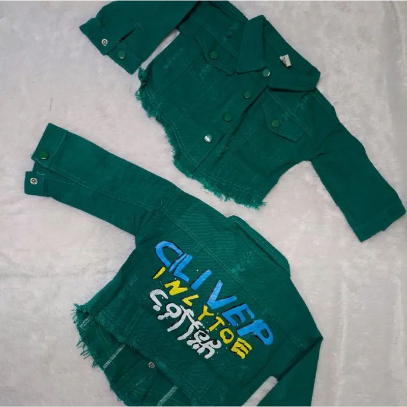 Jaket crop jeans anak perempuan