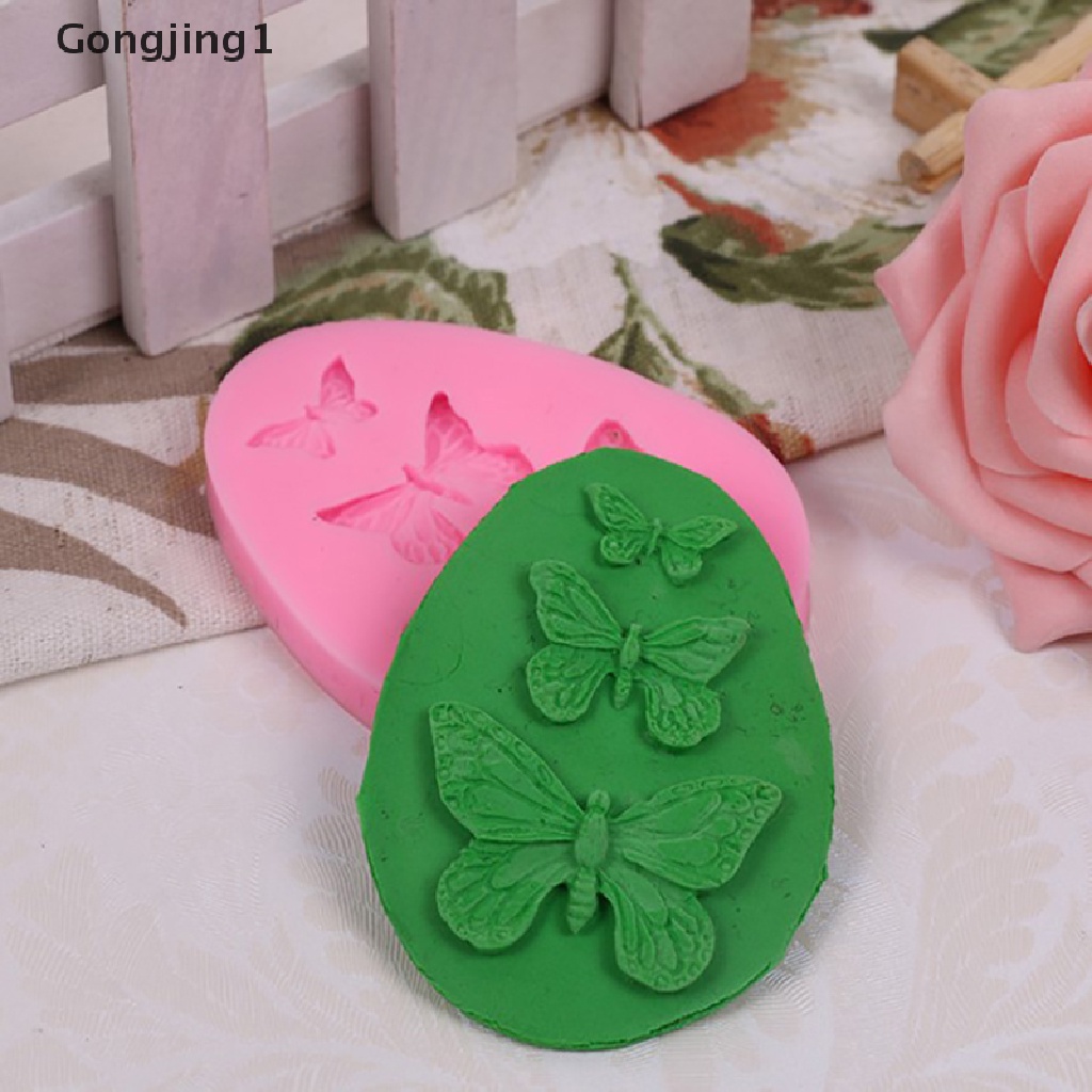 Gongjing1 Cetakan Fondant Bentuk Kupu-Kupu 3D Bahan Silikon Untuk Dekorasi Kue DIY